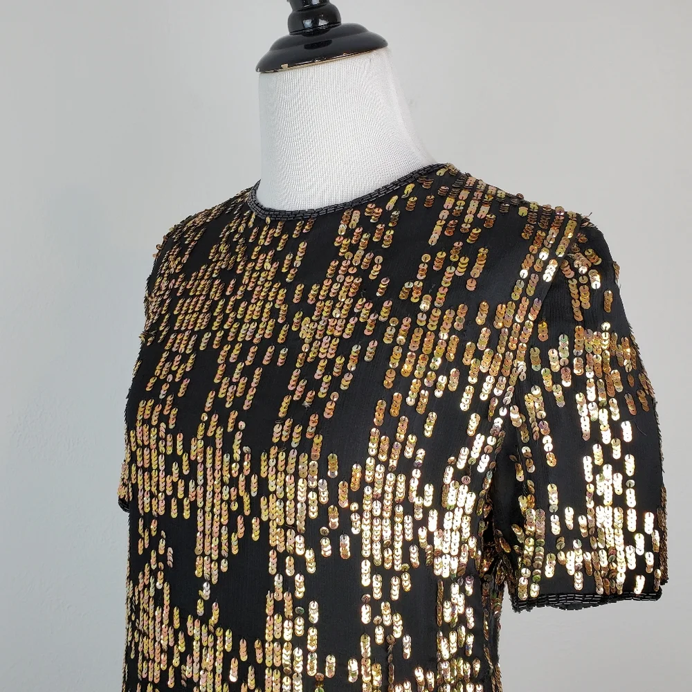 Vintage Laurence Kazar Top Silk Beaded Sequin Shiny Holiday New Years Glam 80s - Picture 3 of 10
